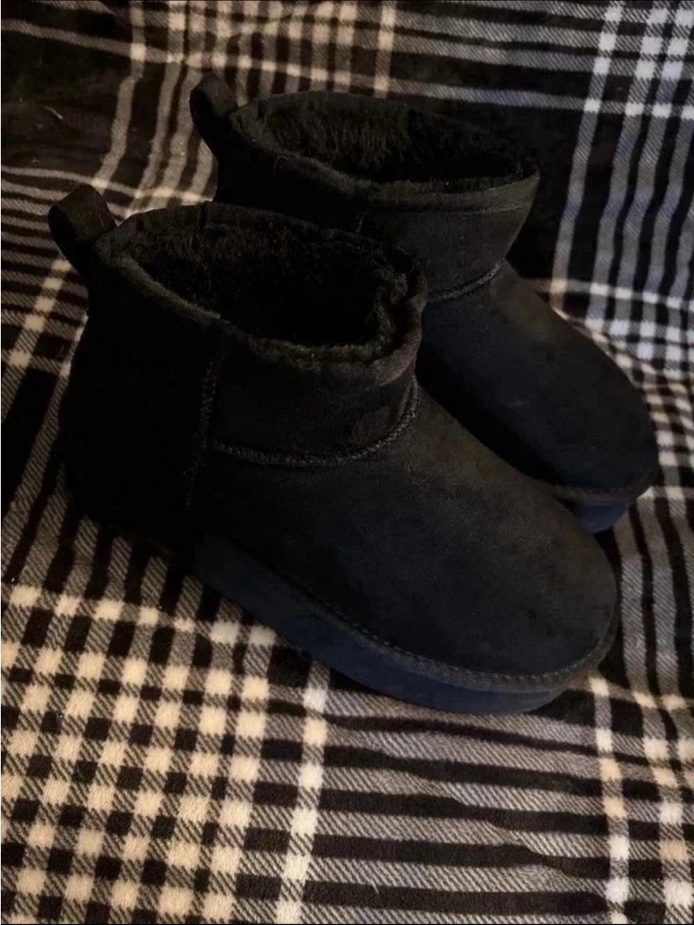 Women's Black Faux-Suede Platform Ankle Boots with Plush Lining